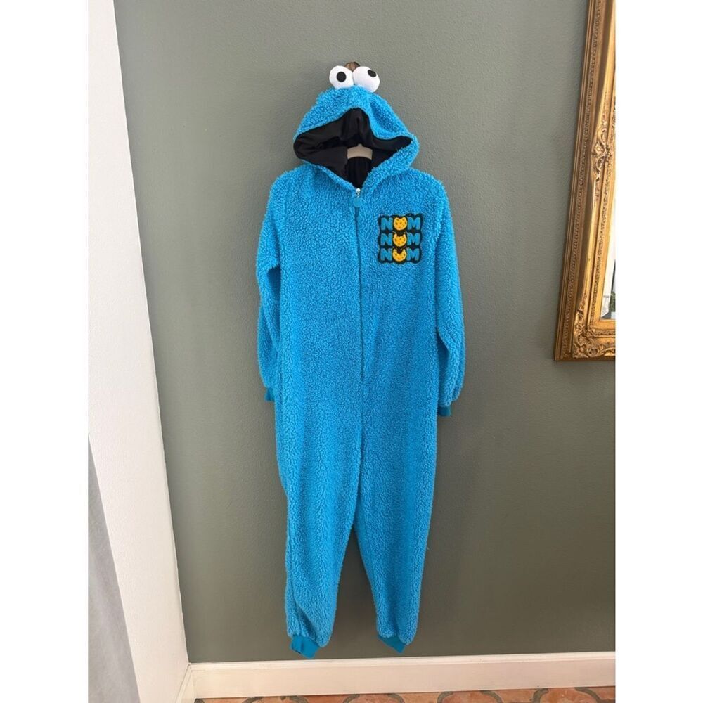 Adult Blue Cookie Monster One-Piece Hooded Pajamas Sz XS/S Mens